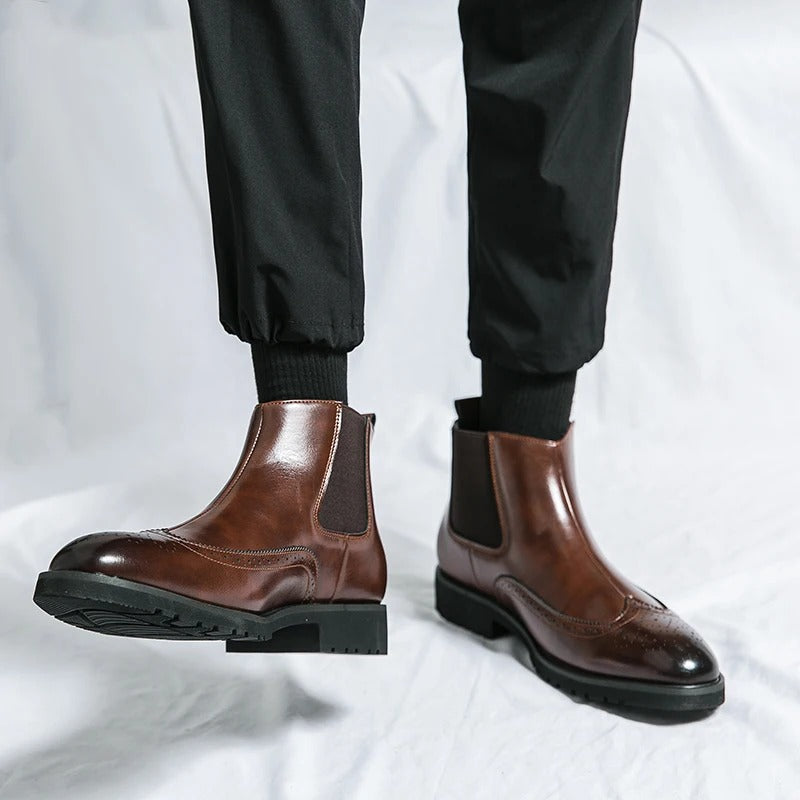 Men's Faux Leather Brogue Wingtip Chelsea Boots
