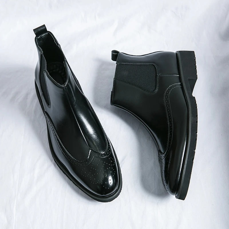 Men's Faux Leather Brogue Wingtip Chelsea Boots