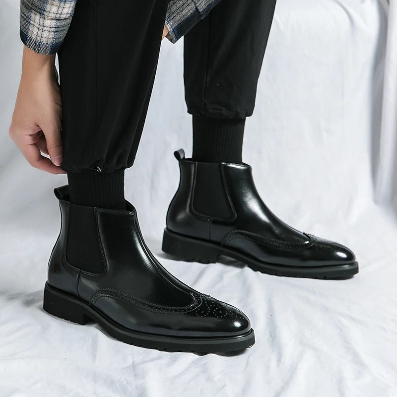 Men's Faux Leather Brogue Wingtip Chelsea Boots