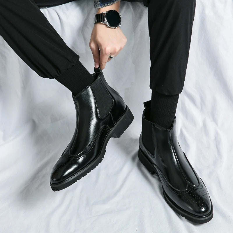 Men's Faux Leather Brogue Wingtip Chelsea Boots