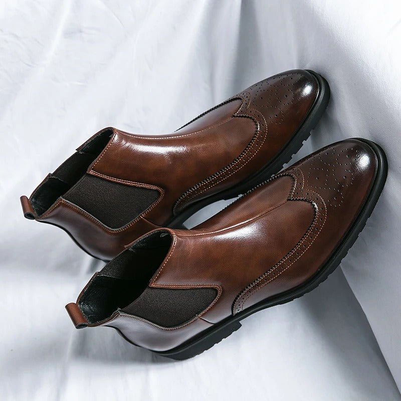 Men's Faux Leather Brogue Wingtip Chelsea Boots