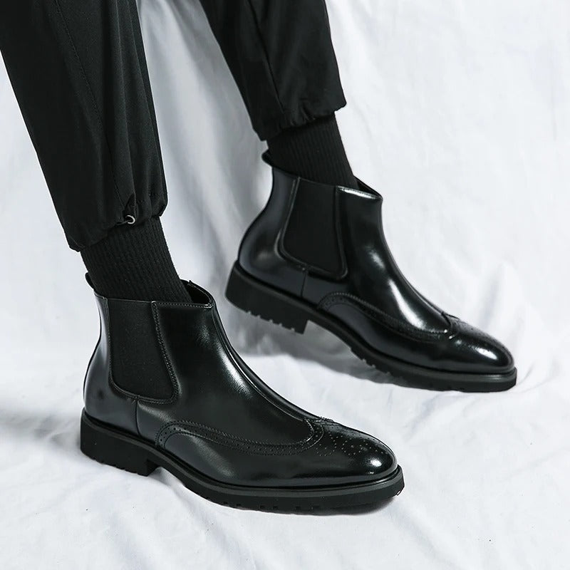 Men's Faux Leather Brogue Wingtip Chelsea Boots