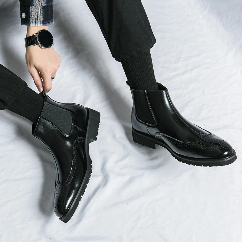 Men's Faux Leather Brogue Wingtip Chelsea Boots