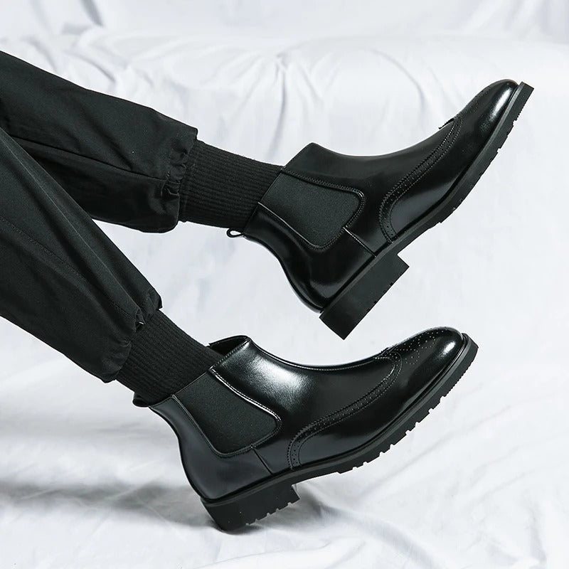 Men's Faux Leather Brogue Wingtip Chelsea Boots