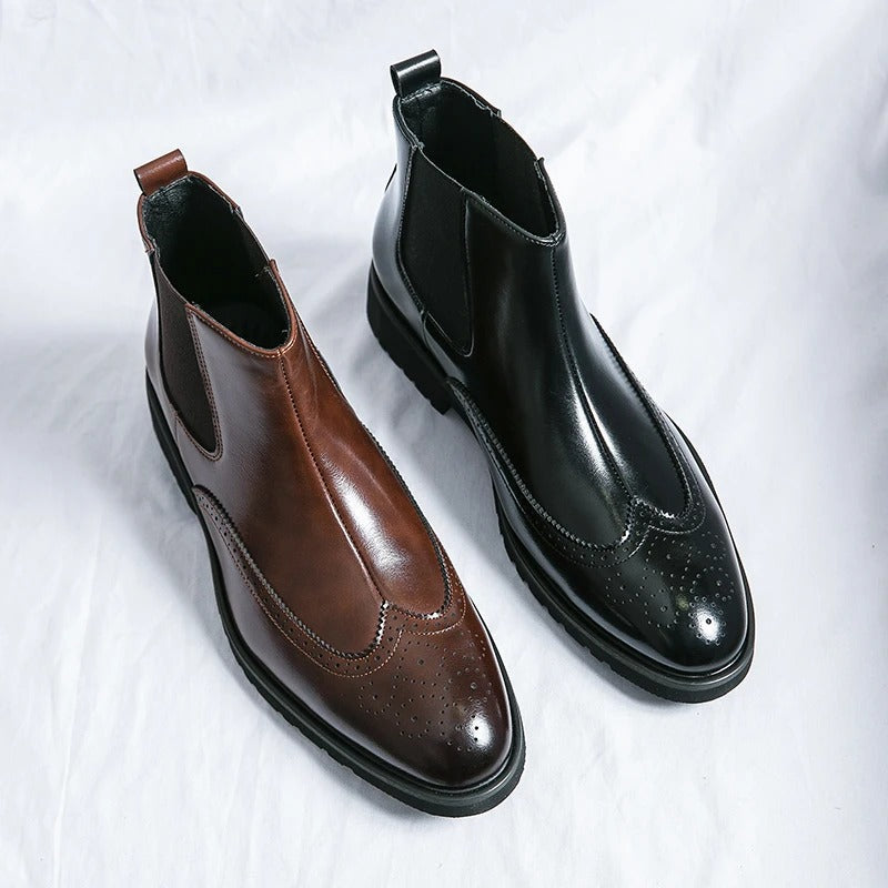 Men's Faux Leather Brogue Wingtip Chelsea Boots