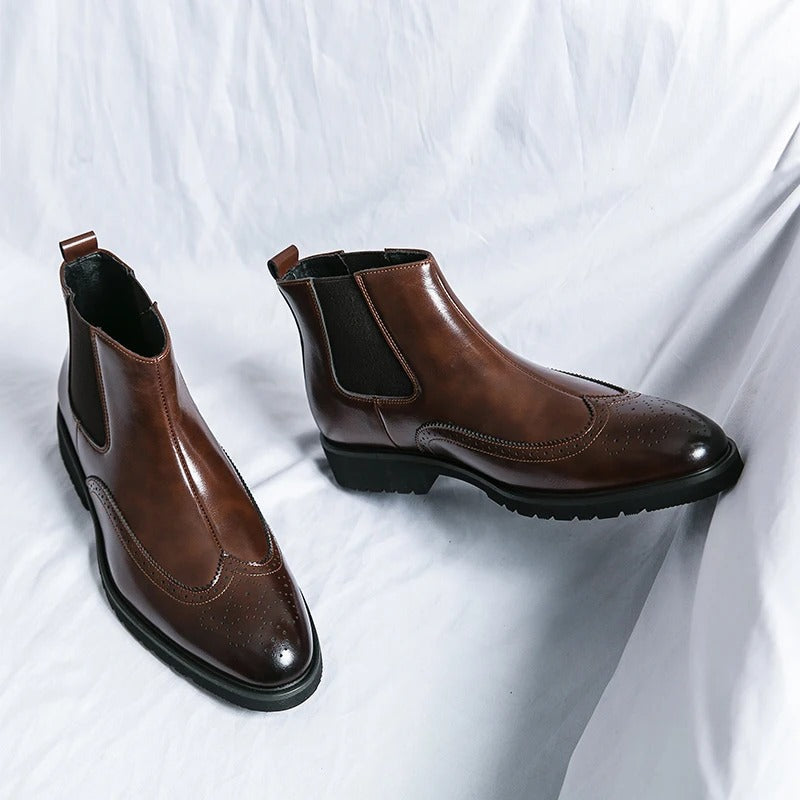 Men's Faux Leather Brogue Wingtip Chelsea Boots