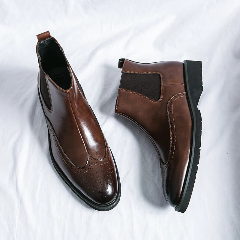 Men's Faux Leather Brogue Wingtip Chelsea Boots
