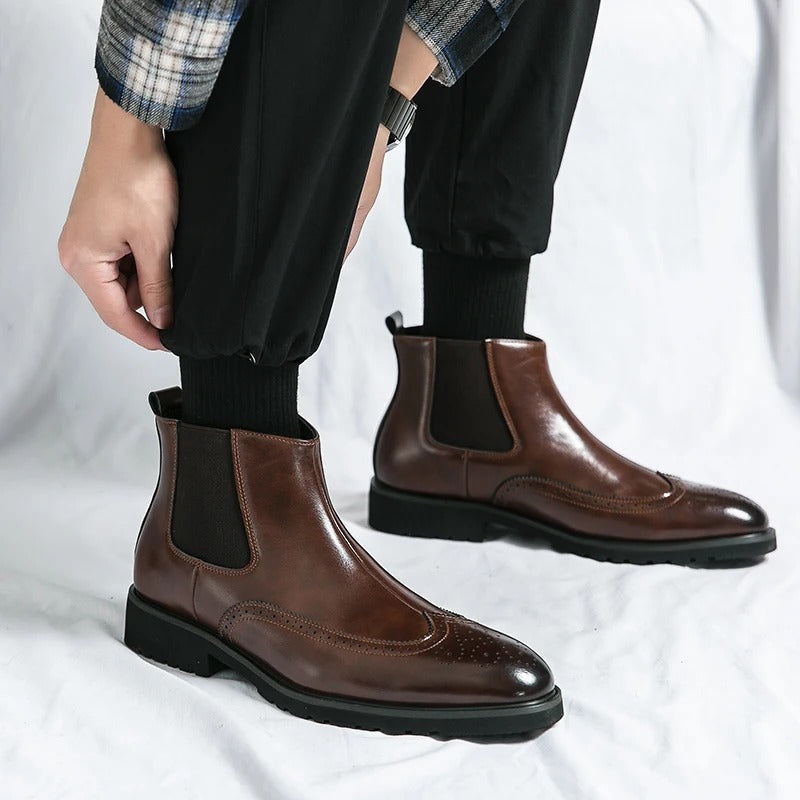 Men's Faux Leather Brogue Wingtip Chelsea Boots