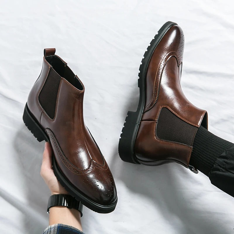 Men's Faux Leather Brogue Wingtip Chelsea Boots