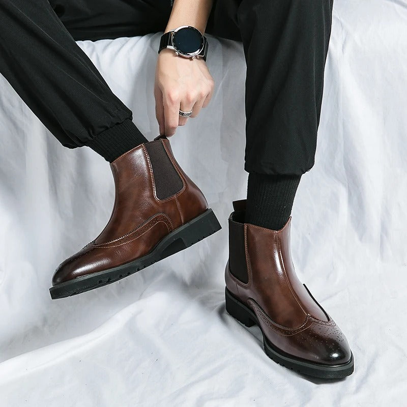 Men's Faux Leather Brogue Wingtip Chelsea Boots