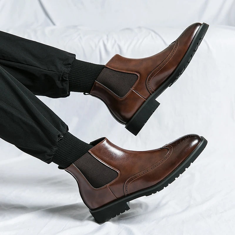 Men's Faux Leather Brogue Wingtip Chelsea Boots