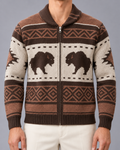 Men's Buffalo Christmas Cardigan Zip Up Shawl Collar