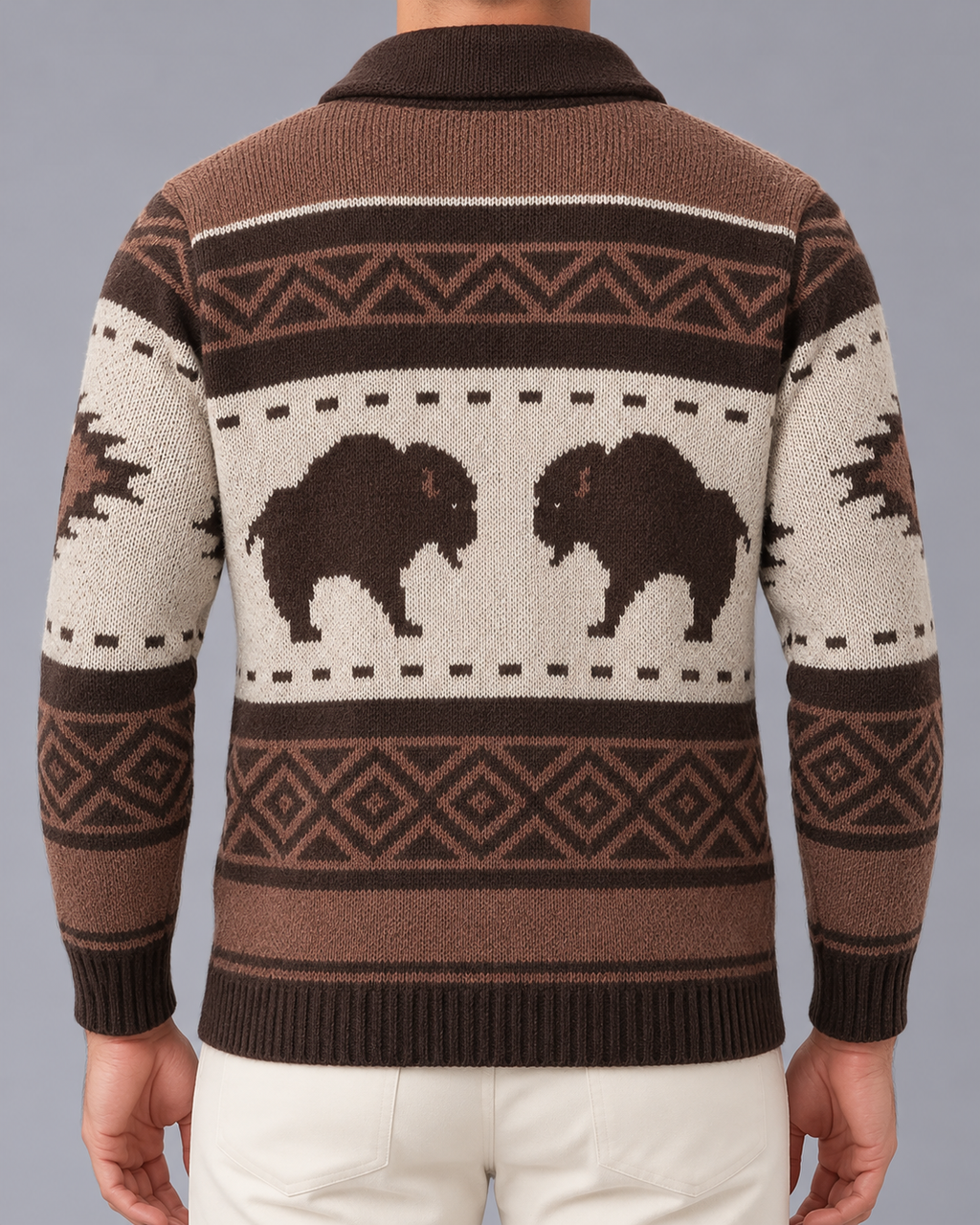 Men's Buffalo Christmas Cardigan Zip Up Shawl Collar