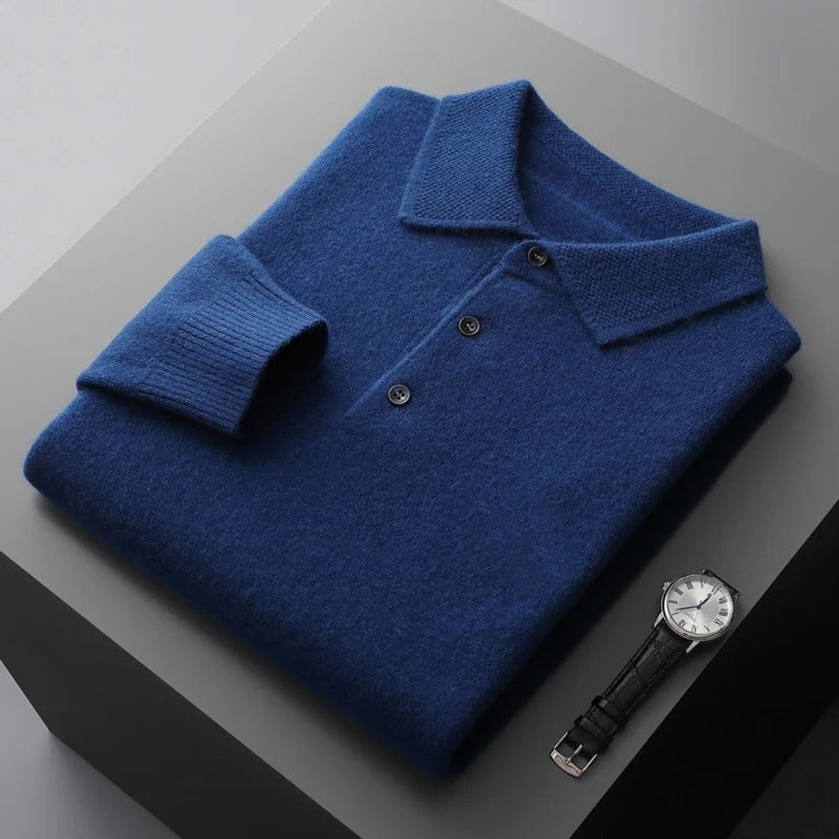 Men's Button Collar Knit Polo Sweater
