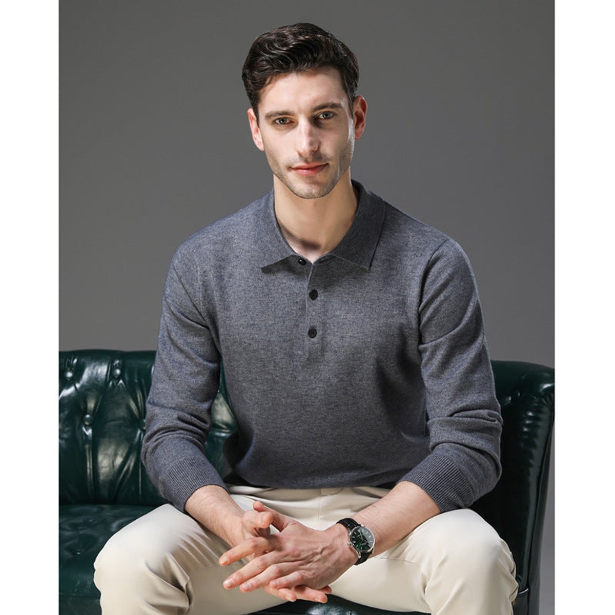 Men's Button Collar Knit Polo Sweater