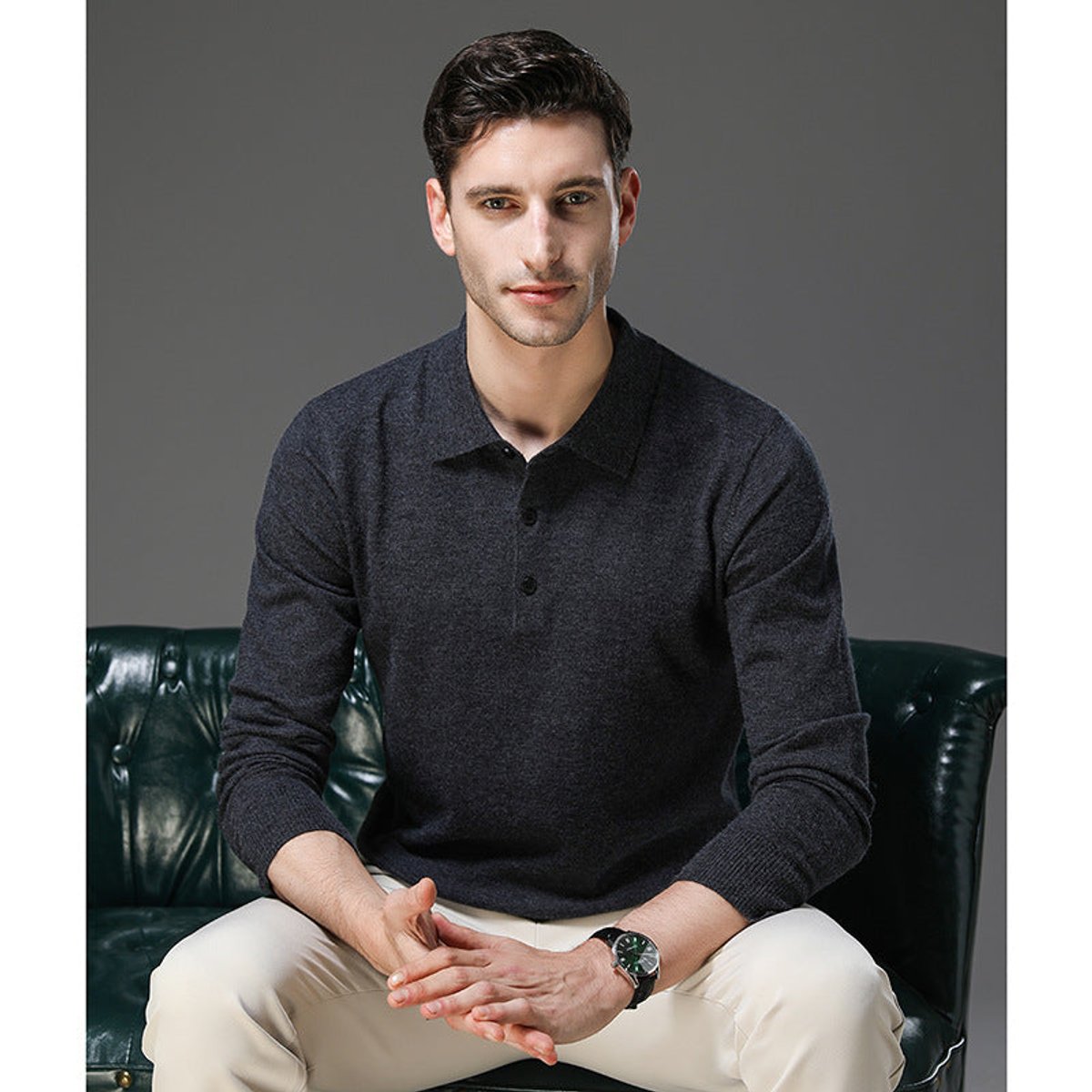 Men's Button Collar Knit Polo Sweater