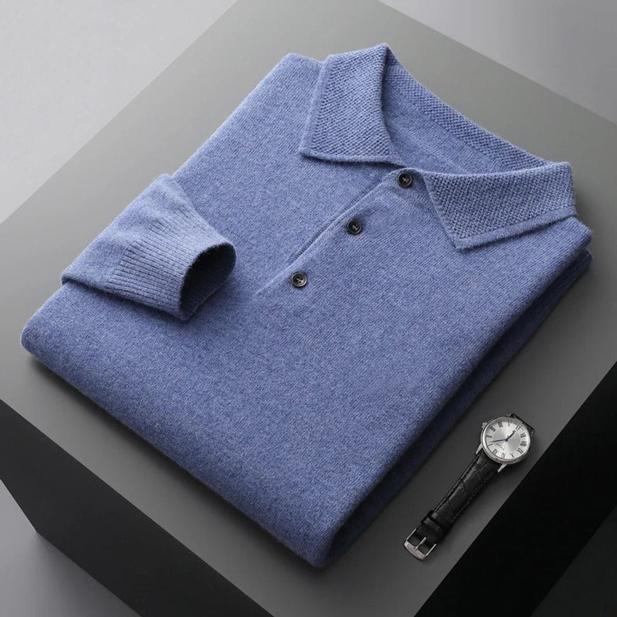 Men's Button Collar Knit Polo Sweater