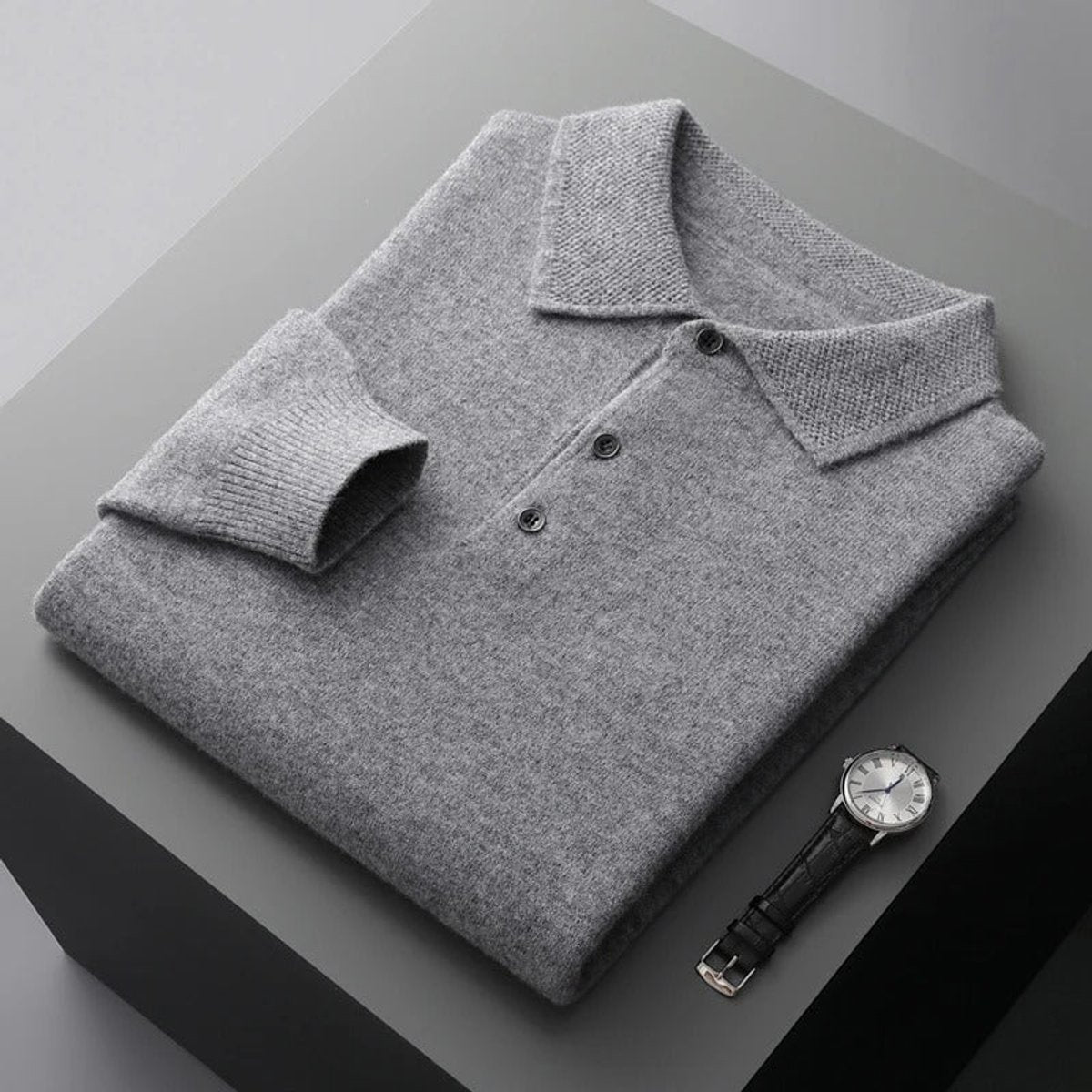 Men's Button Collar Knit Polo Sweater