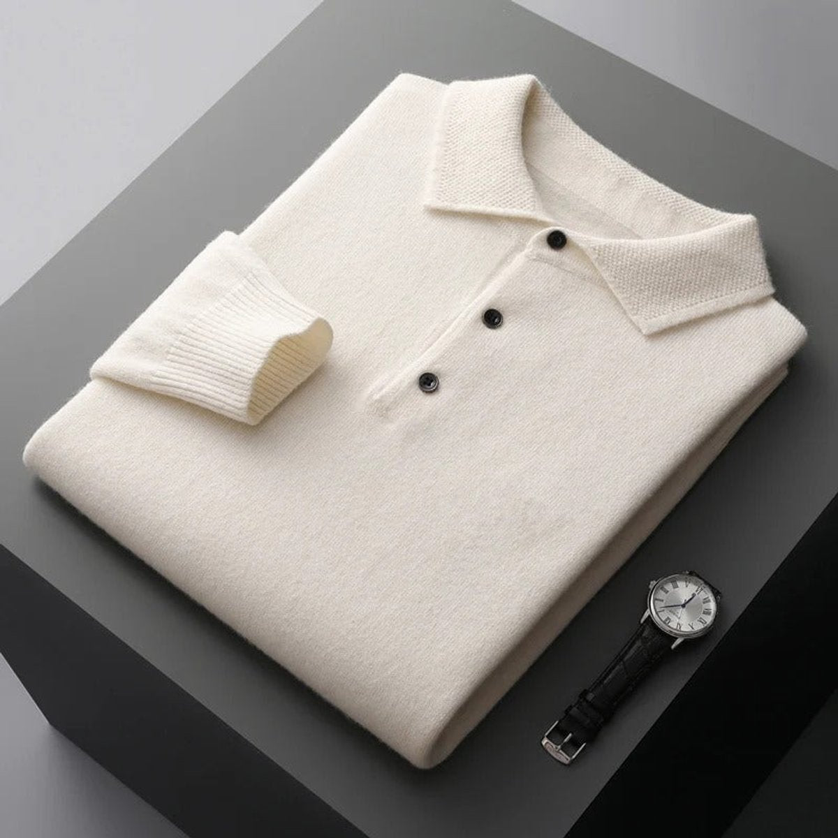 Men's Button Collar Knit Polo Sweater