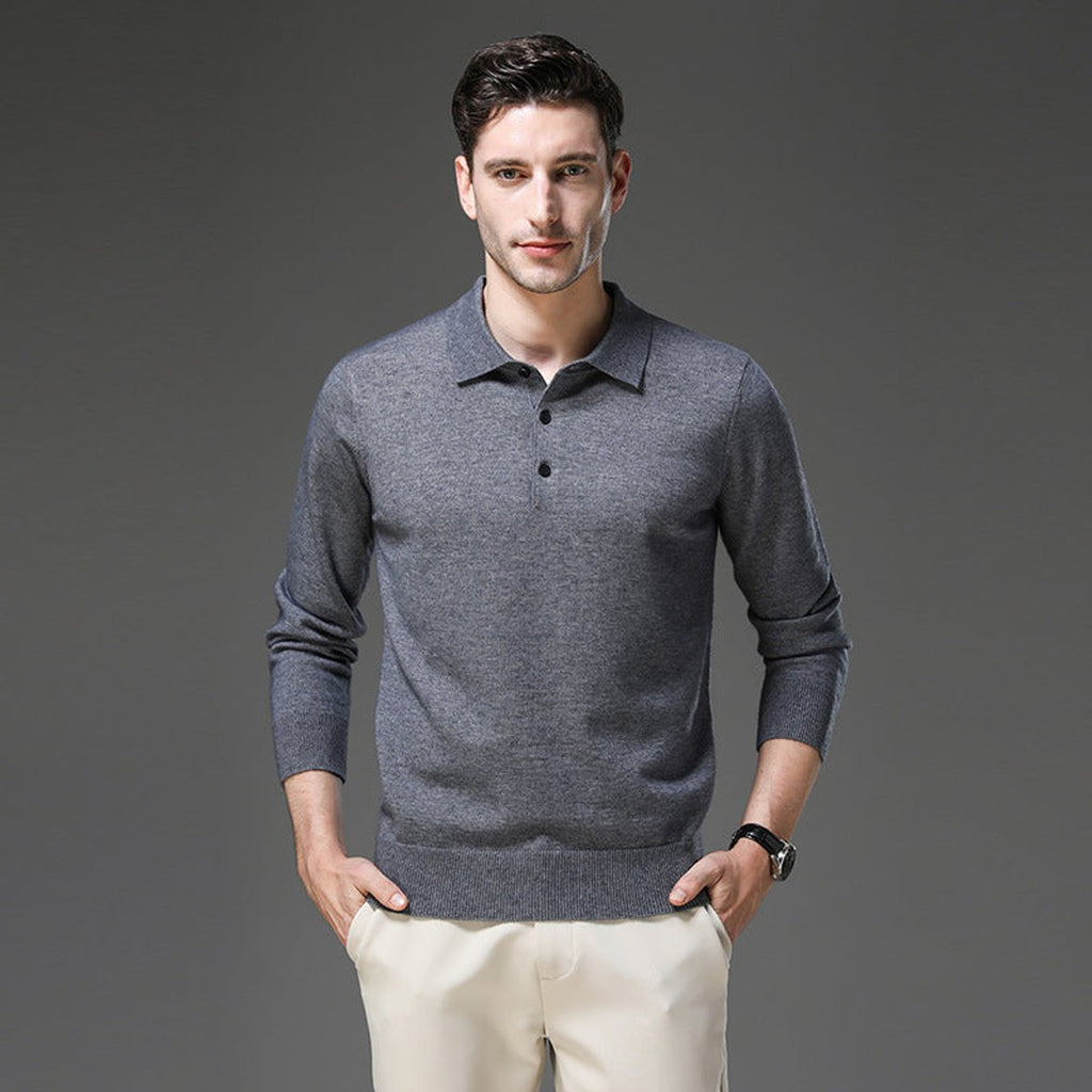 Men's Button Collar Knit Polo Sweater