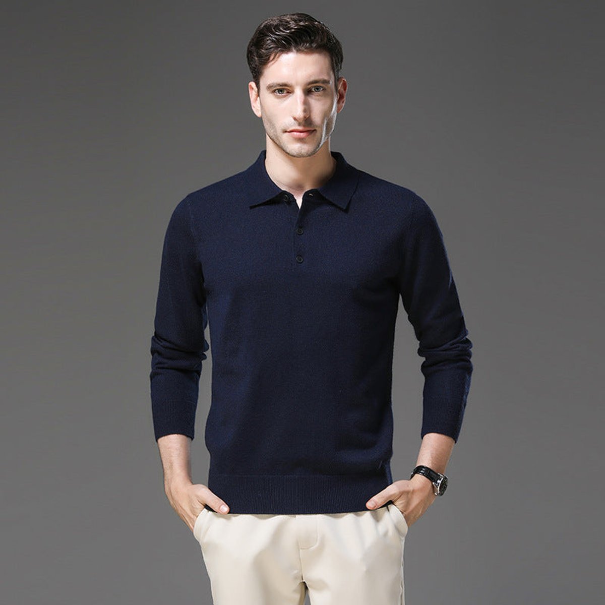 Men's Button Collar Knit Polo Sweater