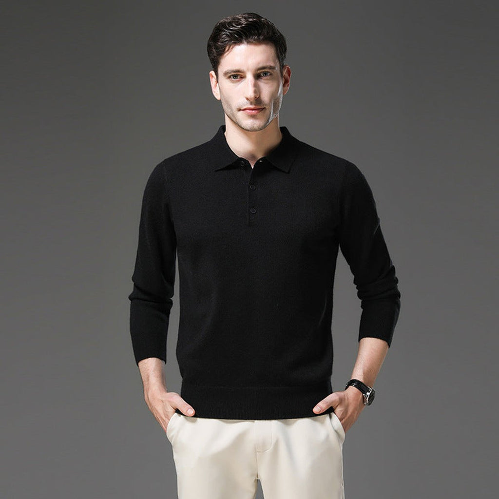 Men's Button Collar Knit Polo Sweater