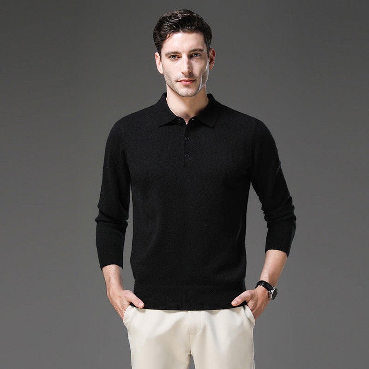 Men's Button Collar Knit Polo Sweater
