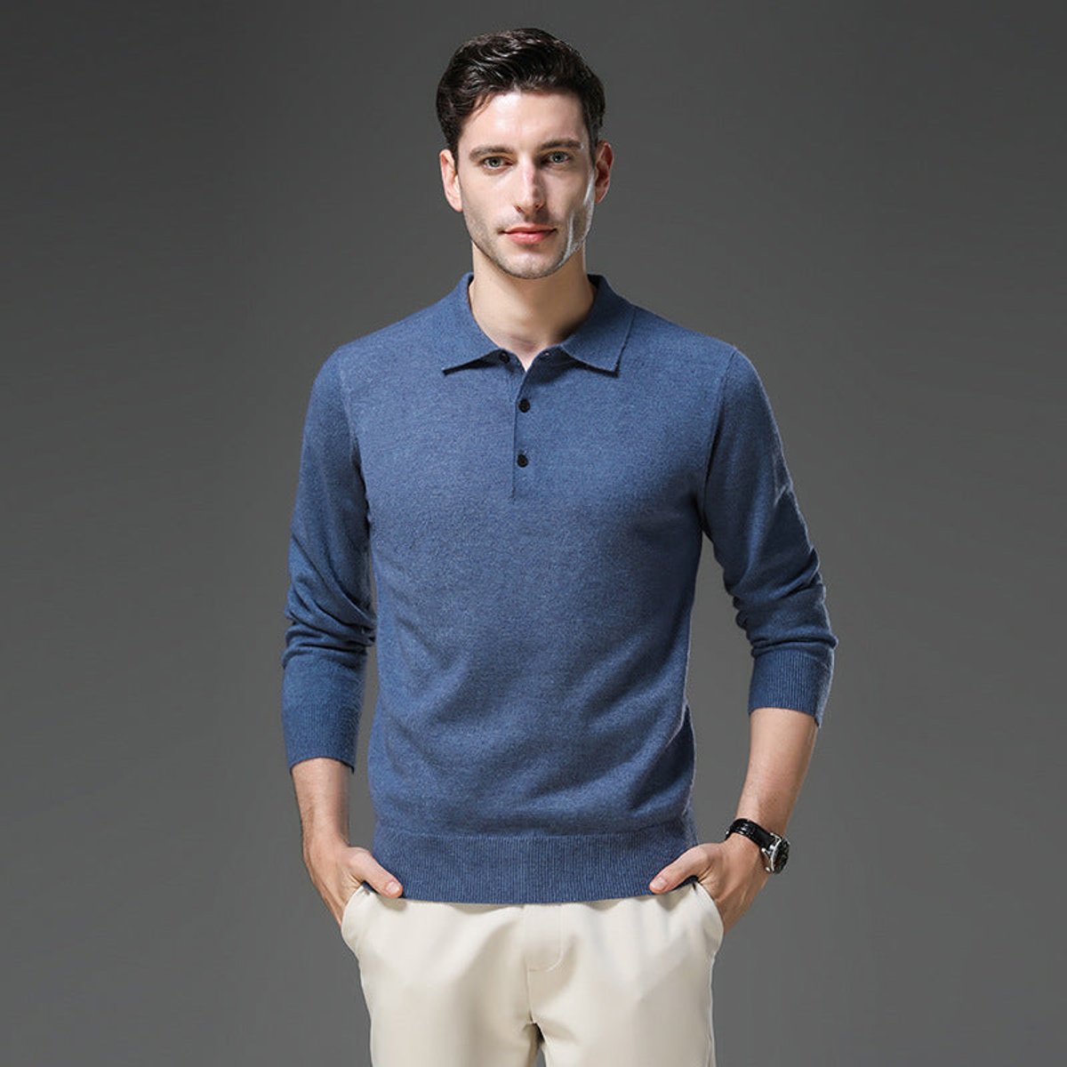 Men's Button Collar Knit Polo Sweater