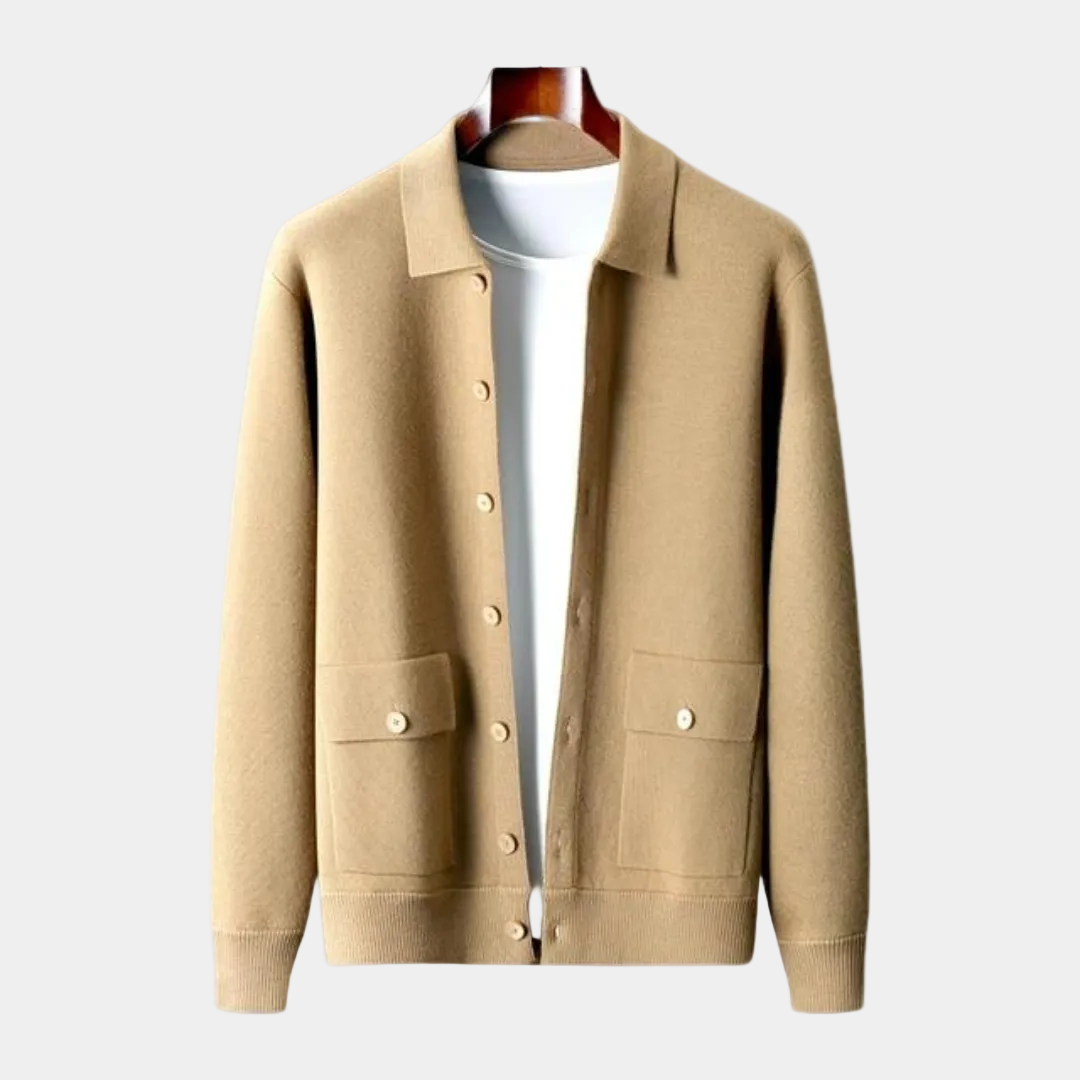 Men's Knit Shirt Collar Cardigan with Pockets