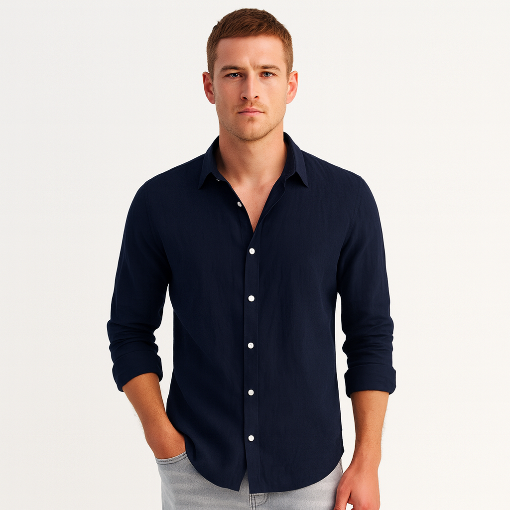 Men's Long-Sleeve Button-Up Casual Shirt