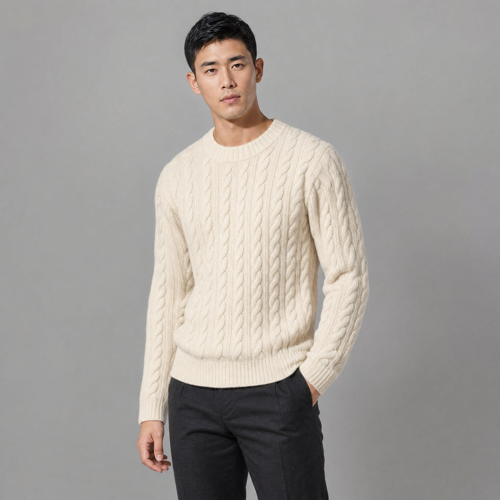 Men's Chunky Cable Knit Crewneck Sweater