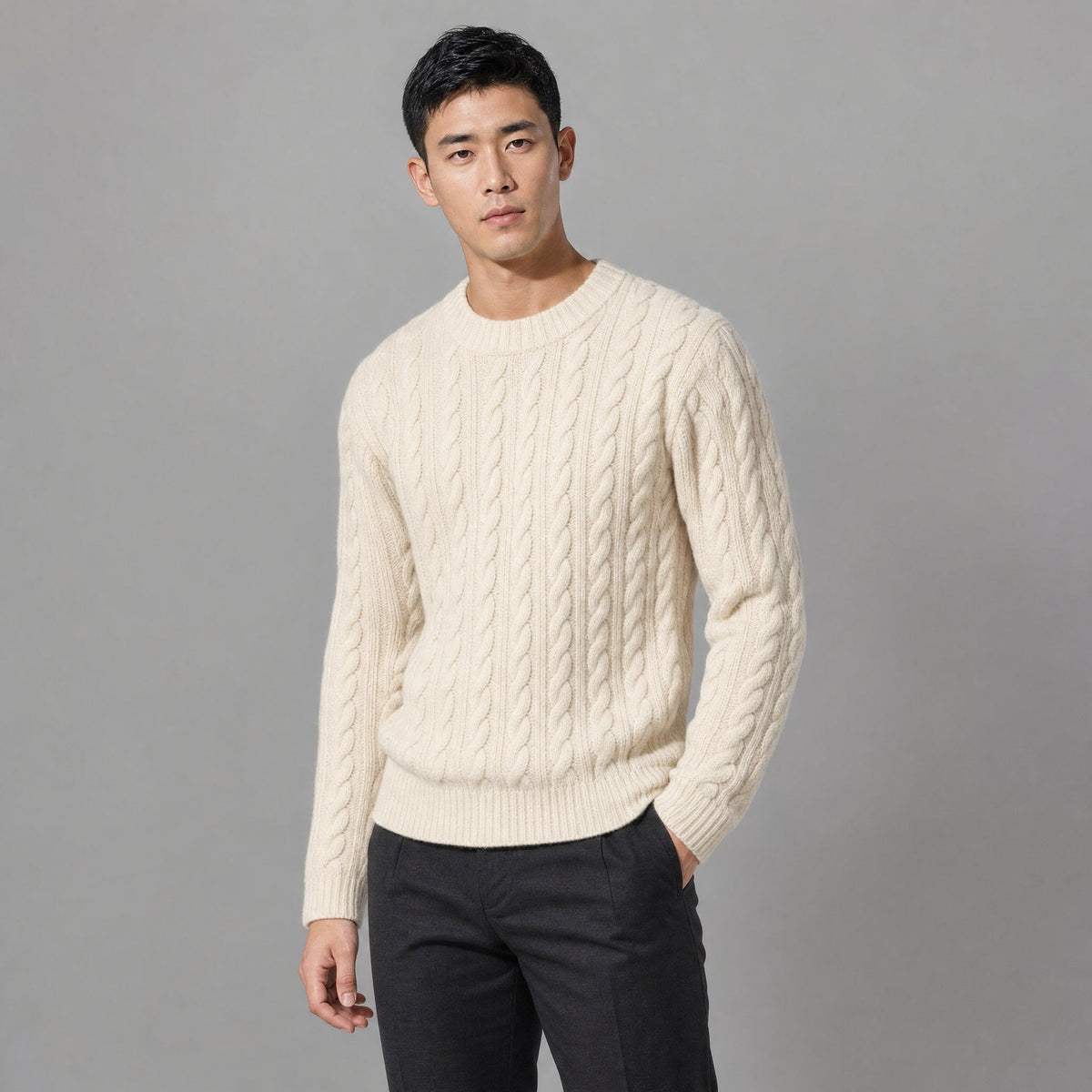 Men's Chunky Cable Knit Crewneck Sweater