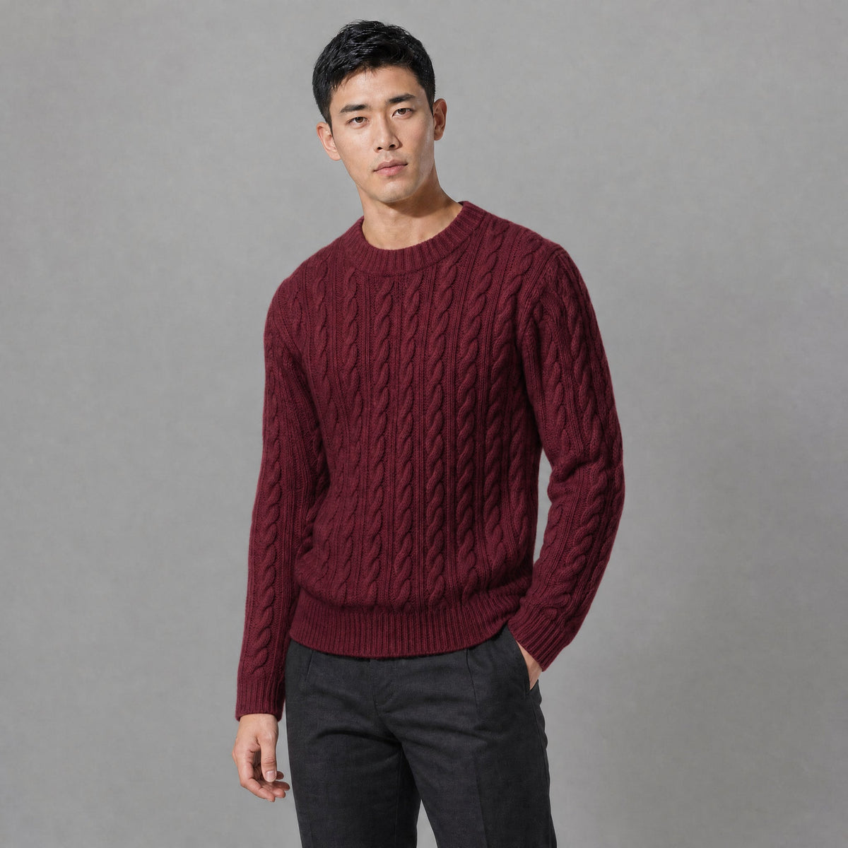 Men's Chunky Cable Knit Crewneck Sweater