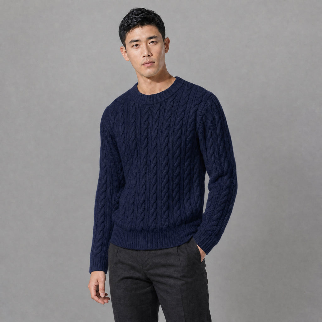 Men's Chunky Cable Knit Crewneck Sweater