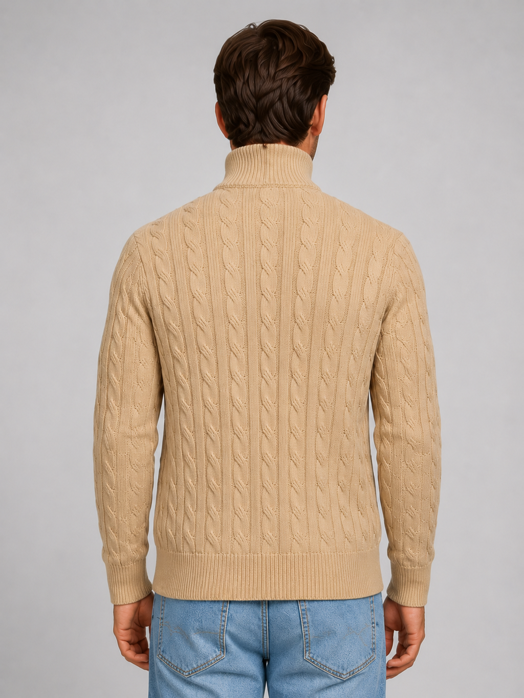 Men's Cable Knit Quarter Zip Funnel Neck Sweater
