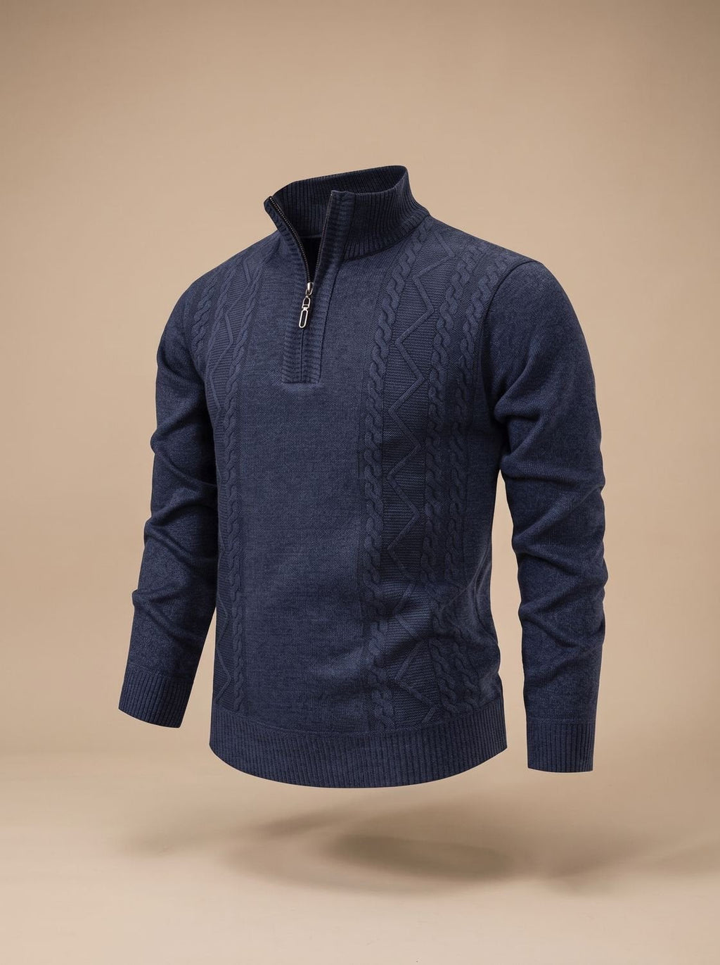 Men's Cable Knit Quarter-Zip Stand Collar Sweater