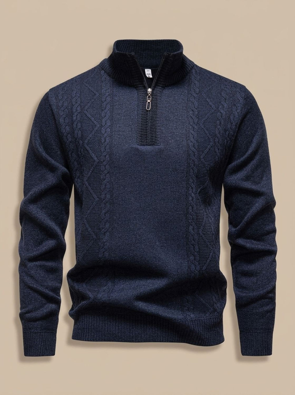 Men's Cable Knit Quarter-Zip Stand Collar Sweater