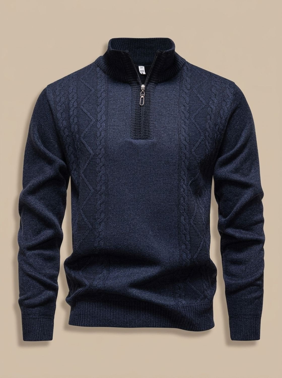 Men's Cable Knit Quarter-Zip Stand Collar Sweater