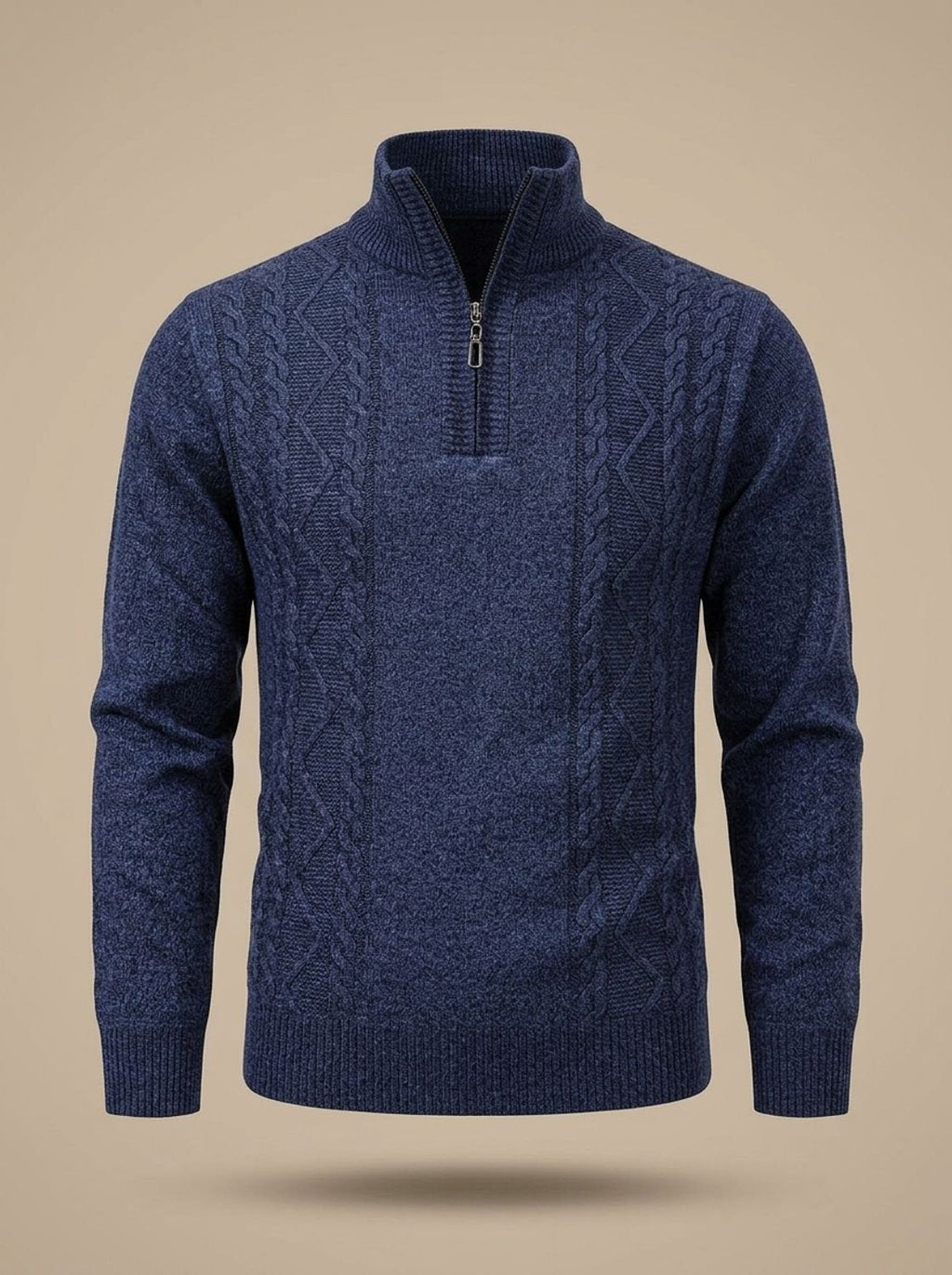 Men's Cable Knit Quarter-Zip Stand Collar Sweater