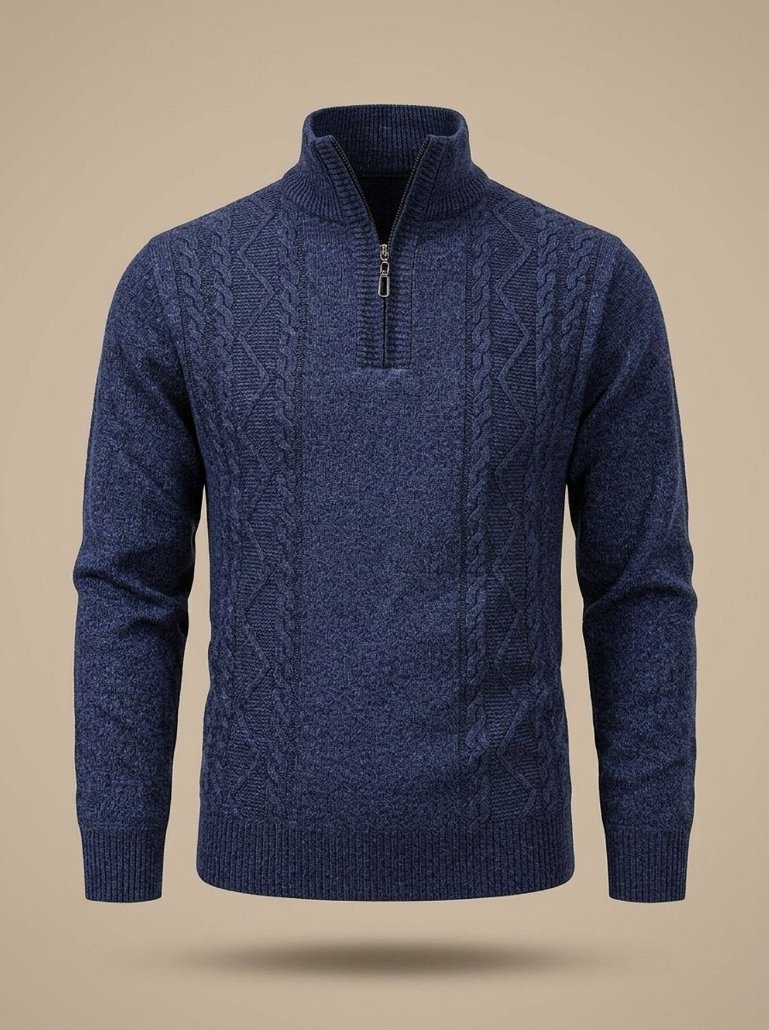 Men's Cable Knit Quarter-Zip Stand Collar Sweater