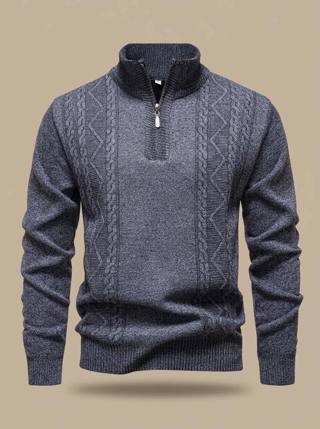 Men's Cable Knit Quarter-Zip Stand Collar Sweater
