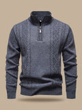 Men's Cable Knit Quarter-Zip Stand Collar Sweater