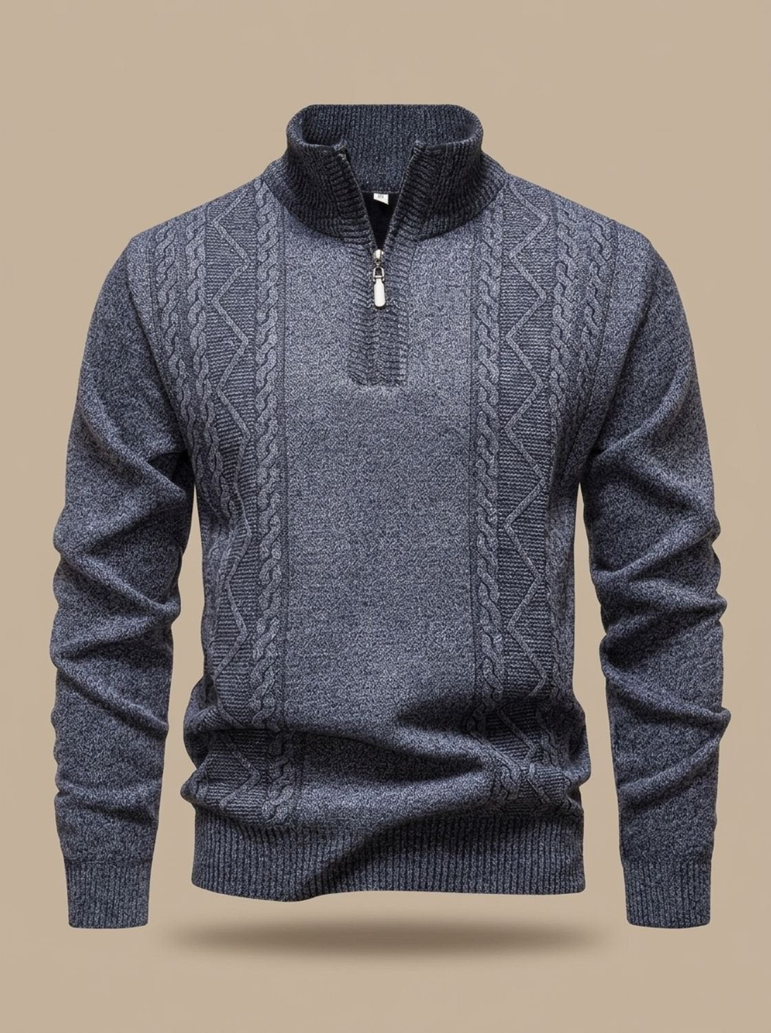Men's Cable Knit Quarter-Zip Stand Collar Sweater