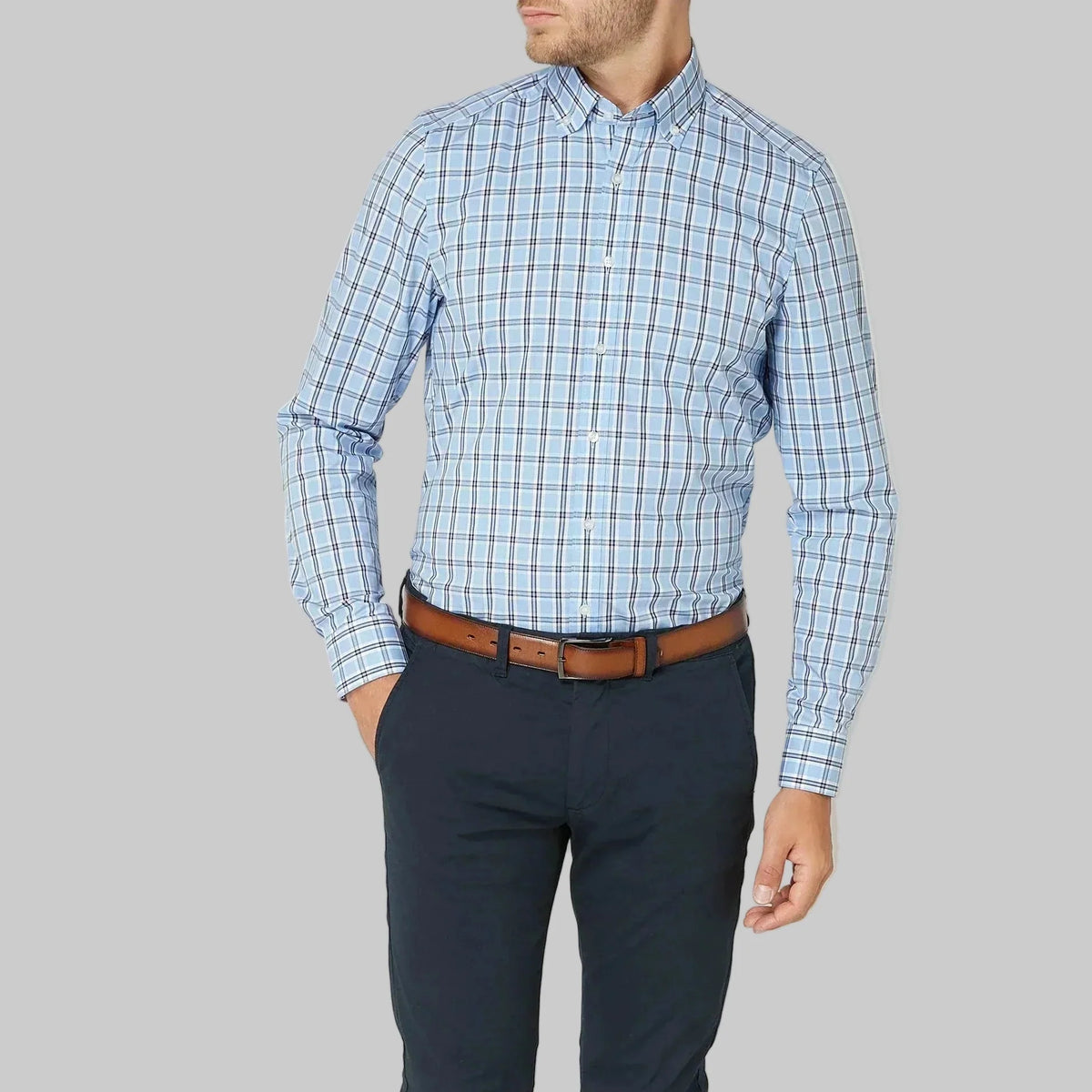 Men's Check Long Sleeve Button-Down Oxford Shirt
