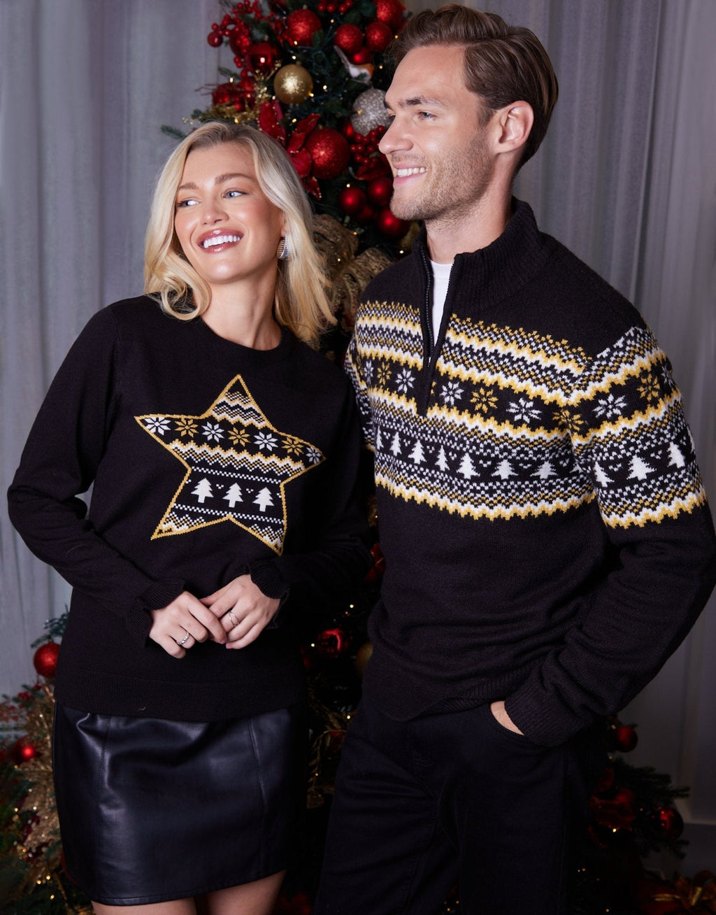 Men's Fair Isle Christmas Tree Sweater Quarter Zip
