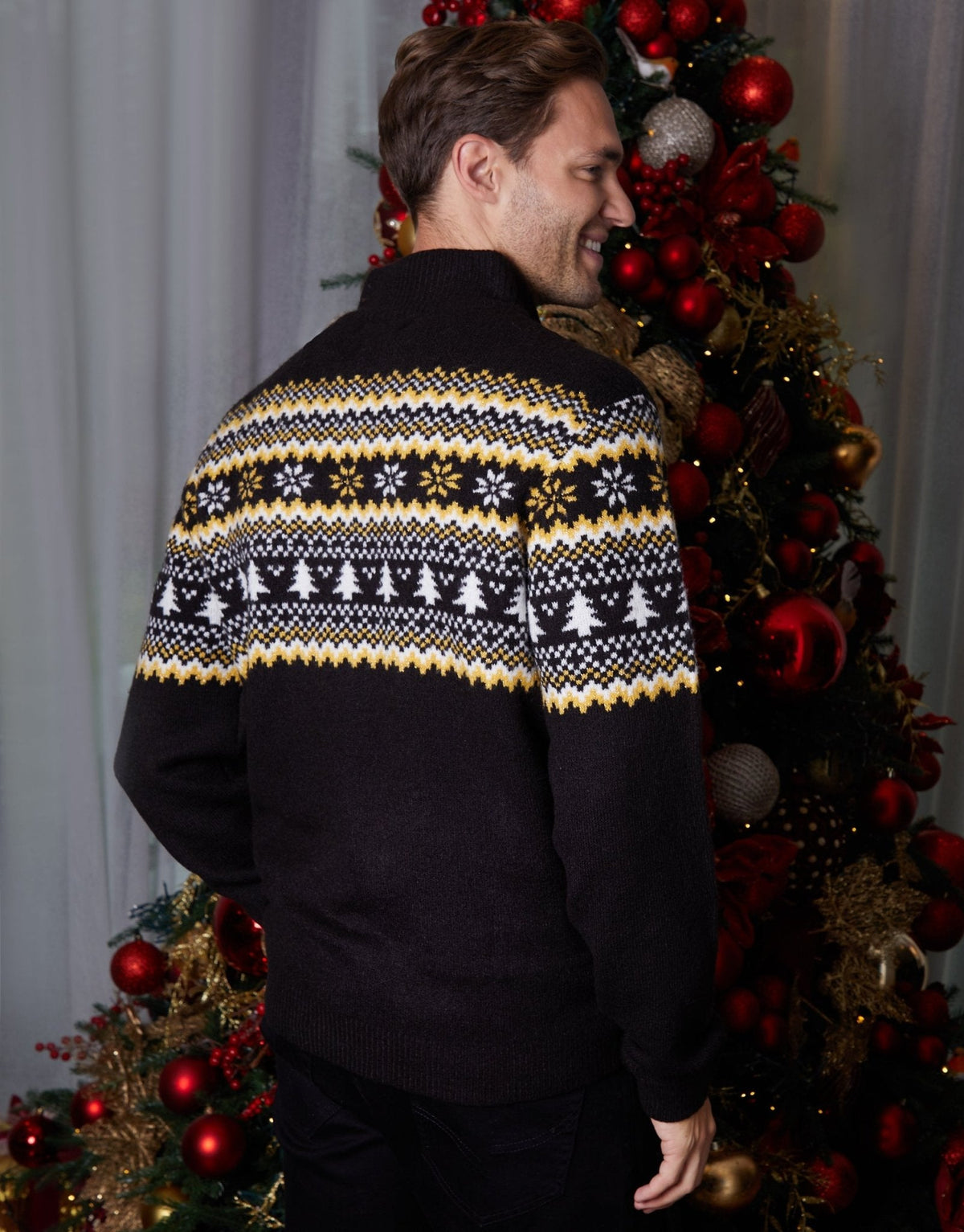 Men's Fair Isle Christmas Tree Sweater Quarter Zip