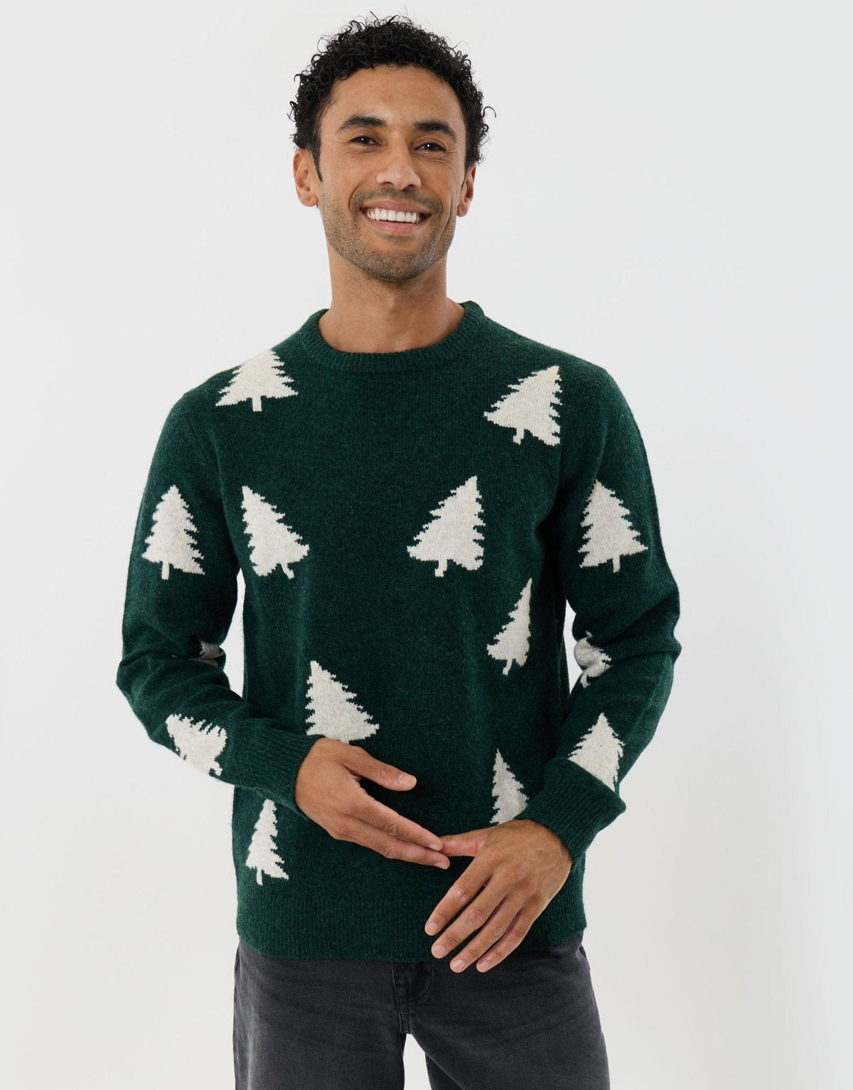 Men's Christmas Tree Sweater Crew Neck in Green