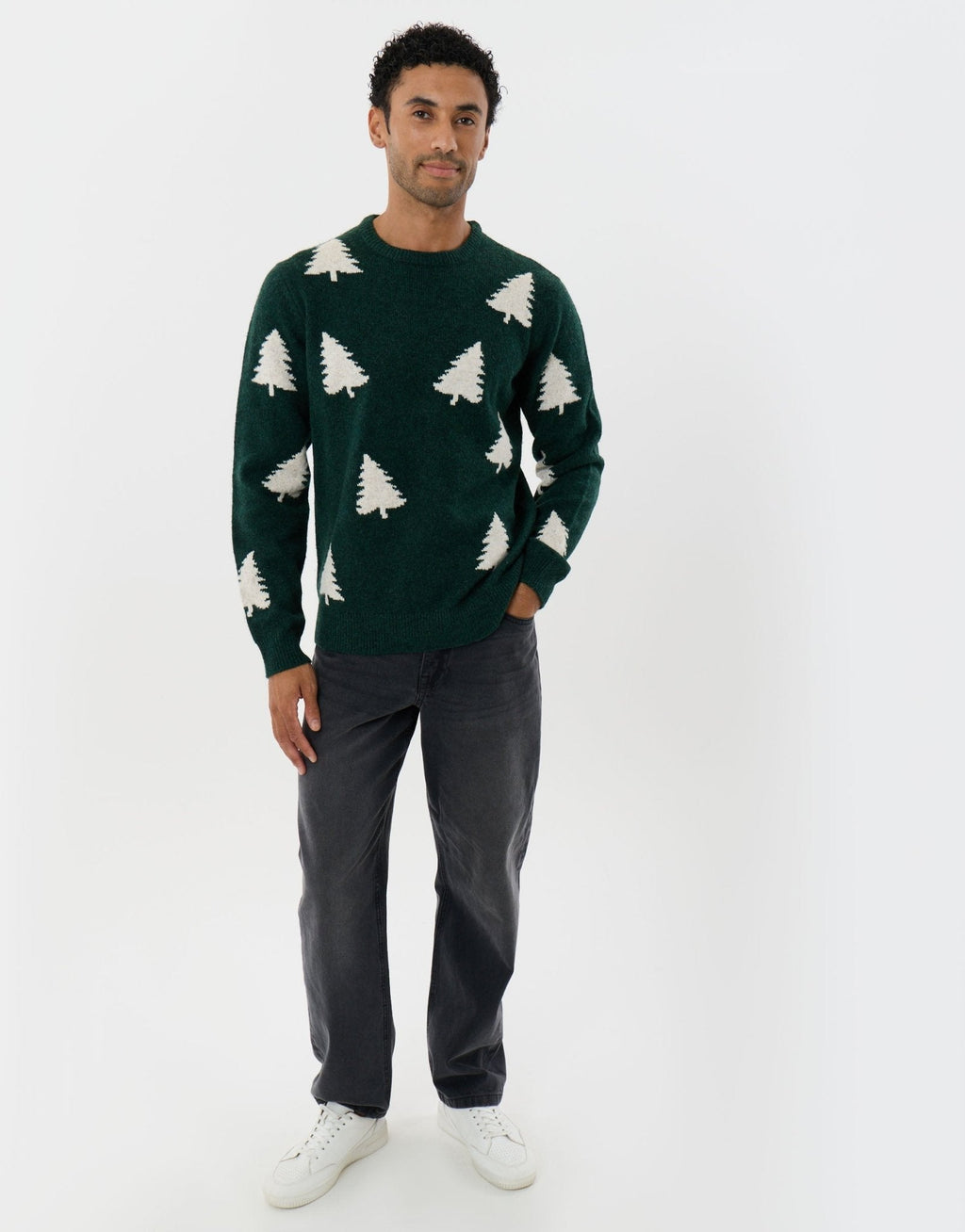 Men's Christmas Tree Sweater Crew Neck in Green