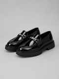 Men's Chunky Faux Leather Horsebit Loafers in Black