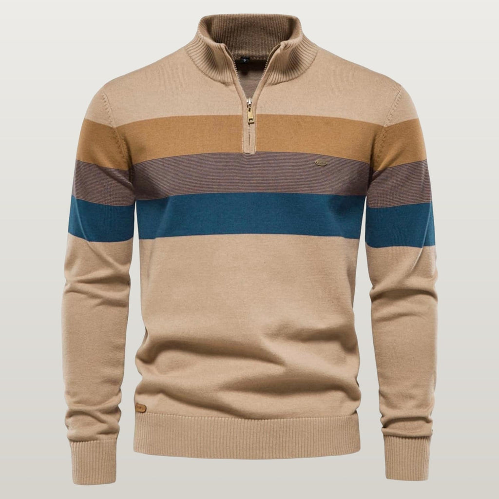 Men's Color Block Striped Quarter-Zip Sweater